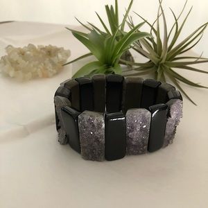 Black Amethyst and Onyx Druzy Bracelet